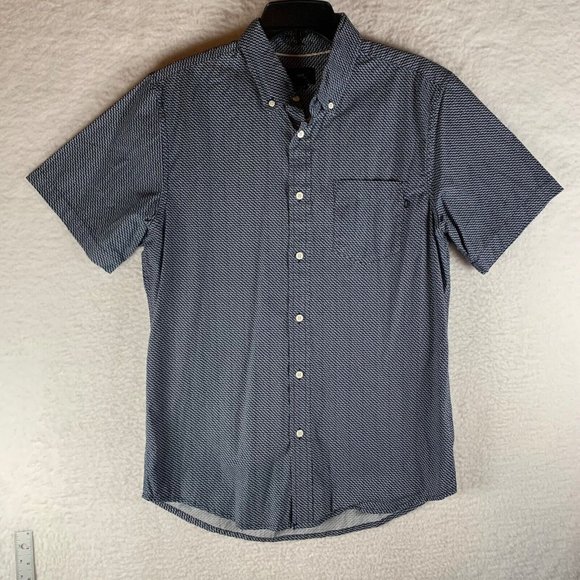 Obey Mens Button Down Navy Geometric Print Cotton Short Sleeve Shirt Size M 8894 - Picture 1 of 8